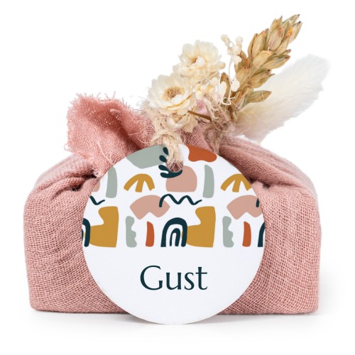 Sæber i lyserøde stofindpakninger med rundt mærke (sæt á 6)