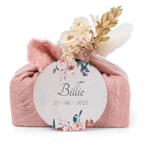 Tvålar i rosa tygförpackningar med rund etikett (6 st)