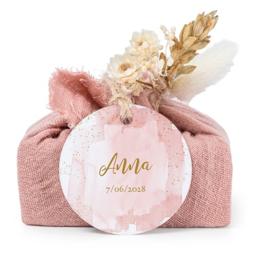 Lot de 6 savons avec emballage en coton rose et étiquettes rondes