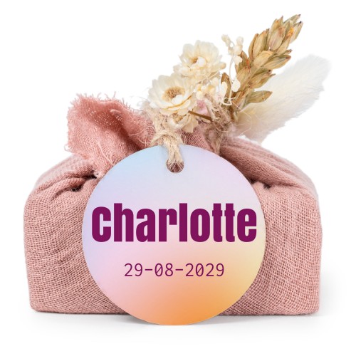 Zeepjes in roos tetra doekje met rond label (set van 6)