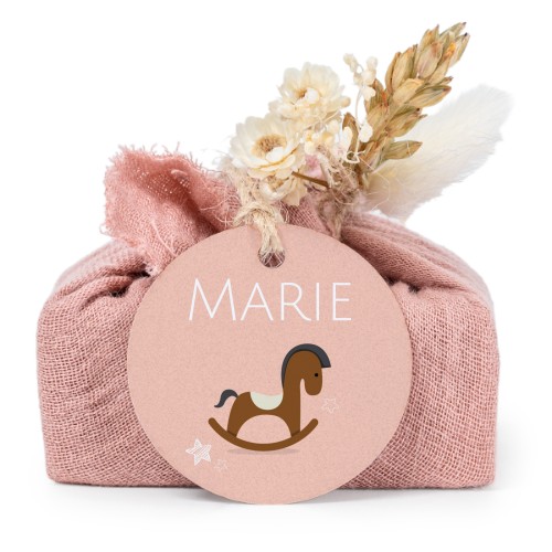 Tvålar i rosa tygförpackningar med rund etikett (6 st)