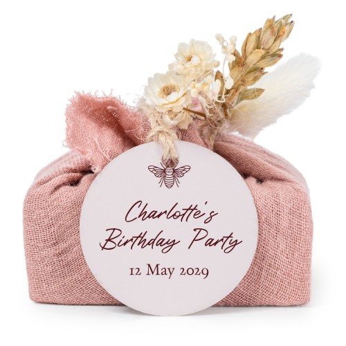 Seifen in rosa Baumwolltuch mit rundem Etikett (6er-Set)