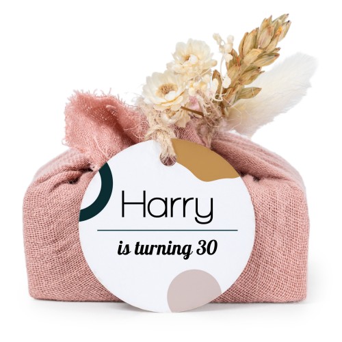 Lot de 6 savons avec emballage en coton rose et étiquettes rondes