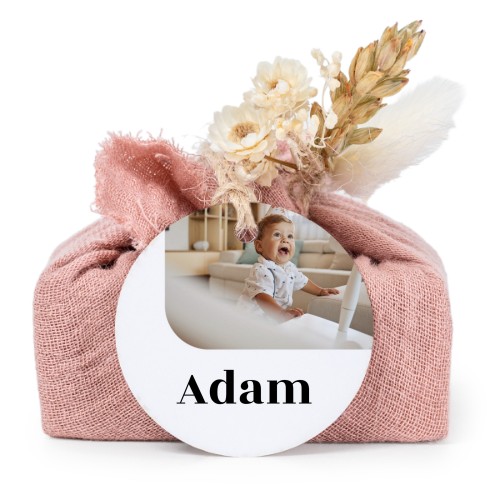 Zeepjes in roos tetra doekje met rond label (set van 6)