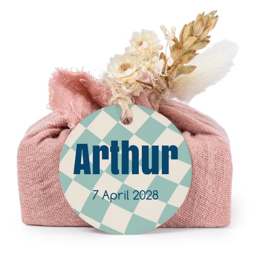 Såper i rosa stoffinnpakninger med rundt merke (sett à 6)