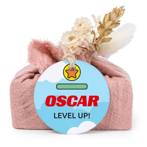 Sæber i lyserøde stofindpakninger med rundt mærke (sæt á 6)