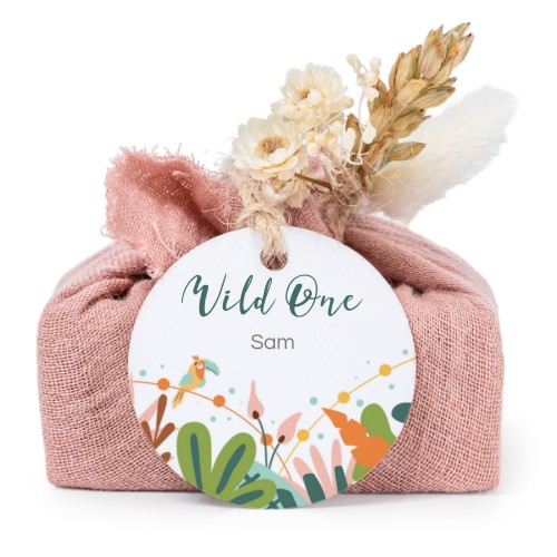 Tvålar i rosa tygförpackningar med rund etikett (6 st)