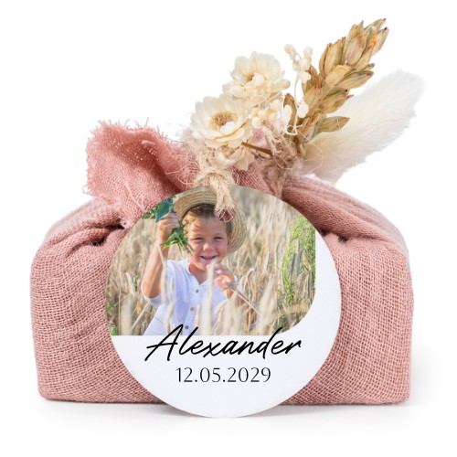 Pink cotton wrapped soaps with round label (6 pcs)