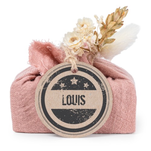 Zeepjes in roos tetra doekje met rond label (set van 6)