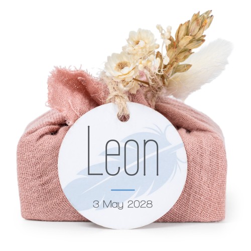 Tvålar i rosa tygförpackningar med rund etikett (6 st)