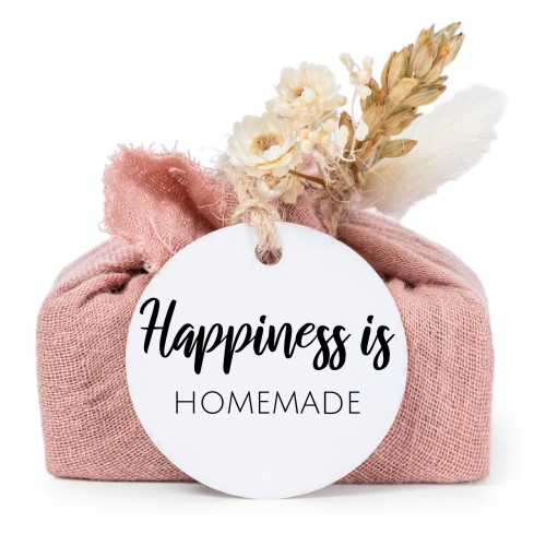 Lot de 6 savons avec emballage en coton rose et étiquettes rondes