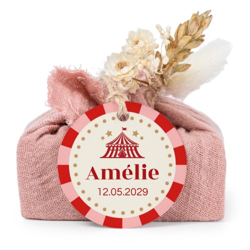 Pink cotton wrapped soaps with round label (6 pcs)