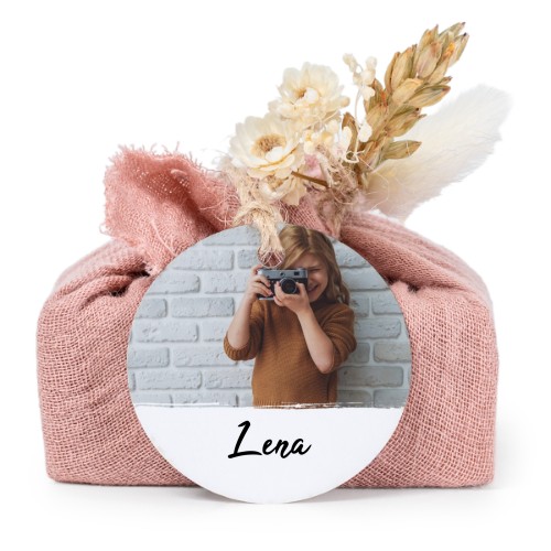 Zeepjes in roos tetra doekje met rond label (set van 6)