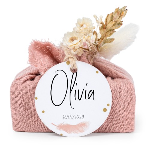 Lot de 6 savons avec emballage en coton rose et étiquettes rondes