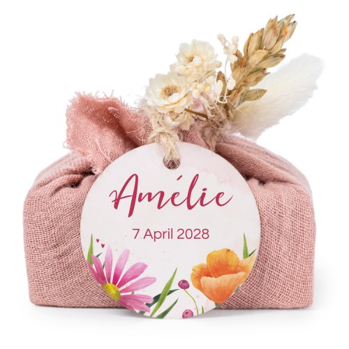 Pink cotton wrapped soaps with round label (6 pcs)