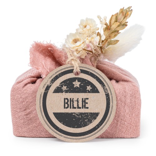 Lot de 6 savons avec emballage en coton rose et étiquettes rondes