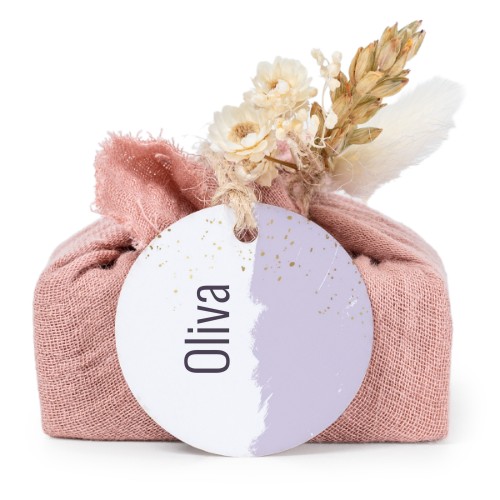 Pink cotton wrapped soaps with round label (6 pcs)