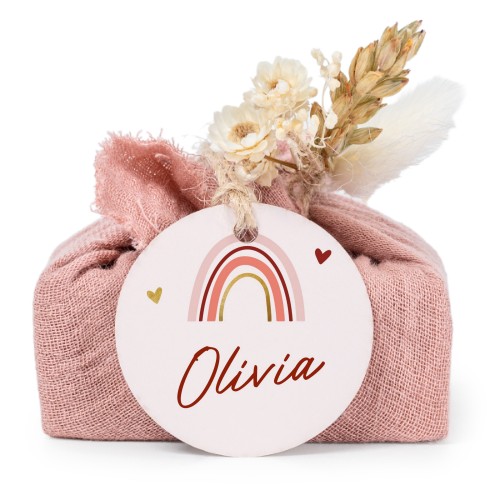 Pink cotton wrapped soaps with round label (6 pcs)