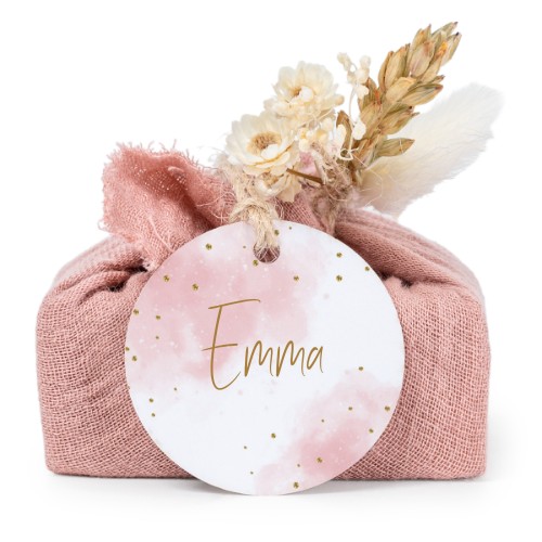 Lot de 6 savons avec emballage en coton rose et étiquettes rondes