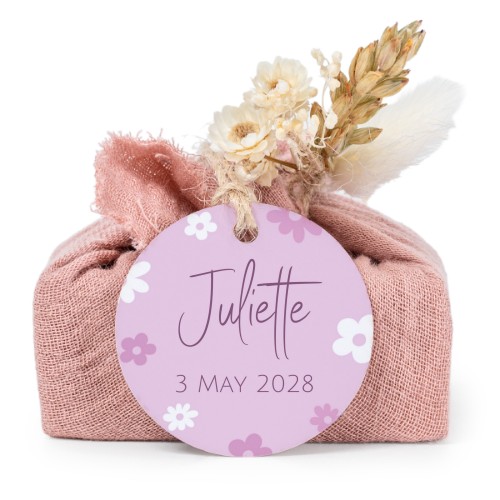 Sæber i lyserøde stofindpakninger med rundt mærke (sæt á 6)