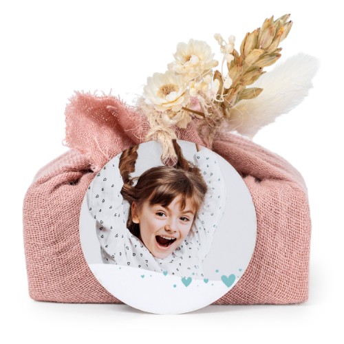 Tvålar i rosa tygförpackningar med rund etikett (6 st)