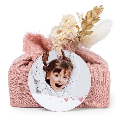 Tvålar i rosa tygförpackningar med rund etikett (6 st)