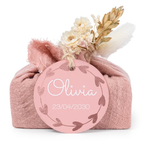 Pink cotton wrapped soaps with round label (6 pcs)