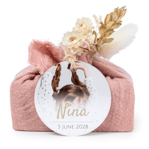 Sæber i lyserøde stofindpakninger med rundt mærke (sæt á 6)