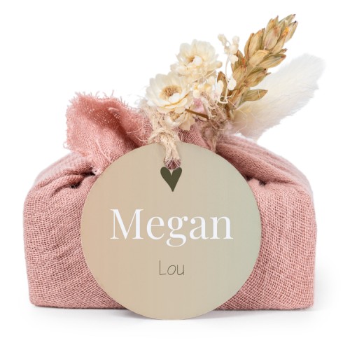 Såper i rosa stoffinnpakninger med rundt merke (sett à 6)