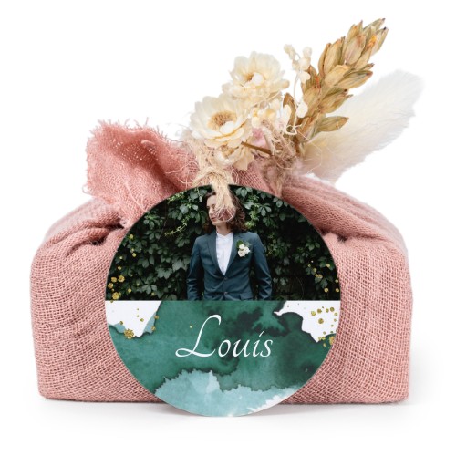 Zeepjes in roos tetra doekje met rond label (set van 6)