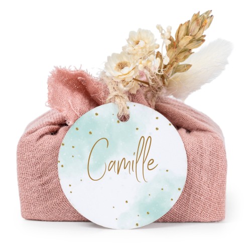 Pink cotton wrapped soaps with round label (6 pcs)