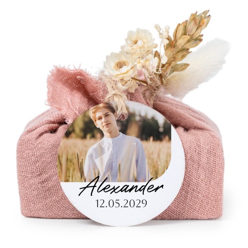 Pink cotton wrapped soaps with round label (6 pcs)