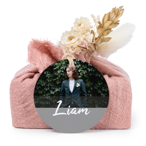 Tvålar i rosa tygförpackningar med rund etikett (6 st)