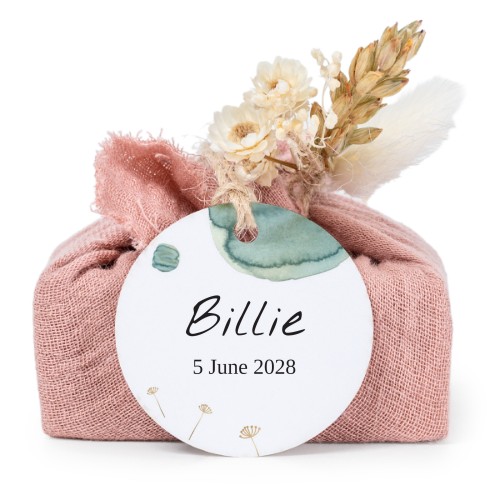 Lot de 6 savons avec emballage en coton rose et étiquettes rondes