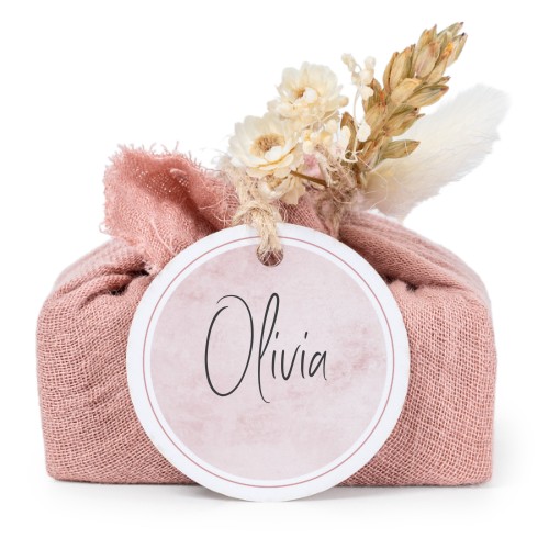 Lot de 6 savons avec emballage en coton rose et étiquettes rondes