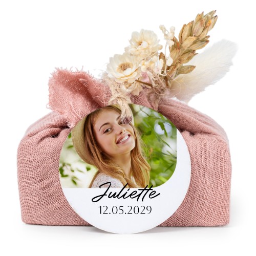 Pink cotton wrapped soaps with round label (6 pcs)