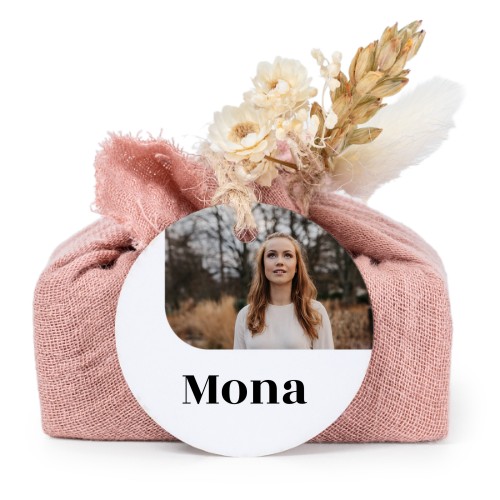 Tvålar i rosa tygförpackningar med rund etikett (6 st)