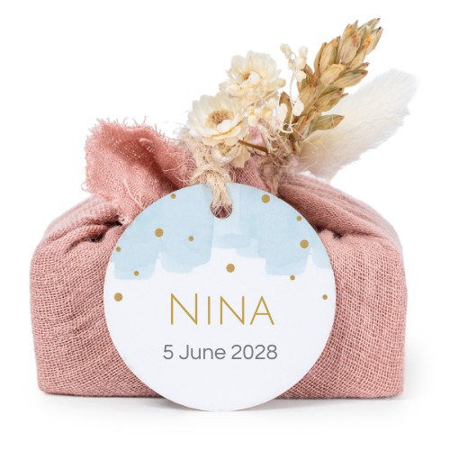 Zeepjes in roos tetra doekje met rond label (set van 6)