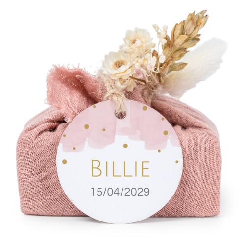 Zeepjes in roos tetra doekje met rond label (set van 6)