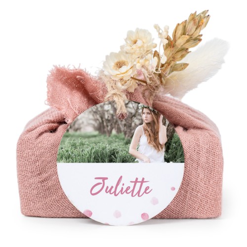 Lot de 6 savons avec emballage en coton rose et étiquettes rondes