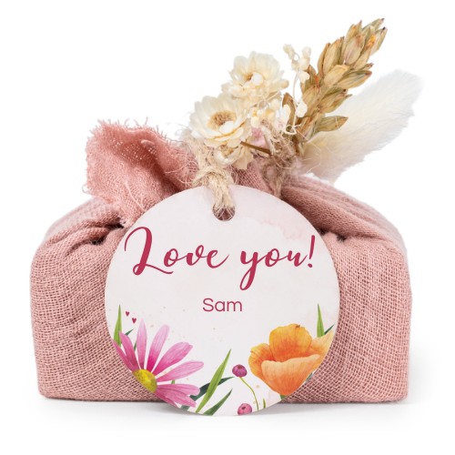 Pink cotton wrapped soaps with round label (6 pcs)