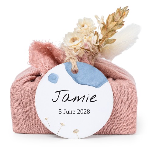 Lot de 6 savons avec emballage en coton rose et étiquettes rondes