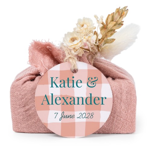 Tvålar i rosa tygförpackningar med rund etikett (6 st)