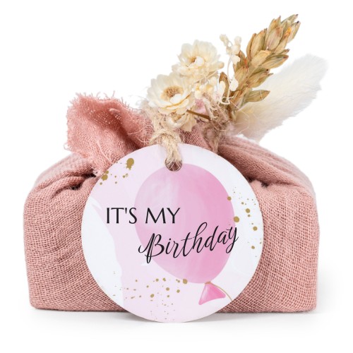 Såper i rosa stoffinnpakninger med rundt merke (sett à 6)