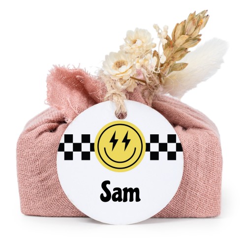 Zeepjes in roos tetra doekje met rond label (set van 6)