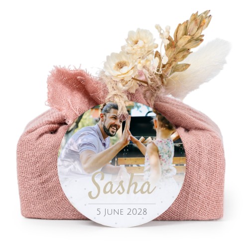 Såper i rosa stoffinnpakninger med rundt merke (sett à 6)