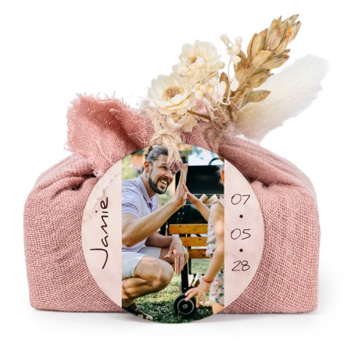 Zeepjes in roos tetra doekje met rond label (set van 6)