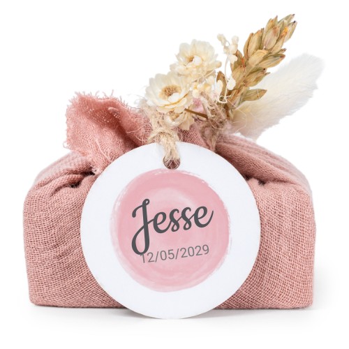 Pink cotton wrapped soaps with round label (6 pcs)