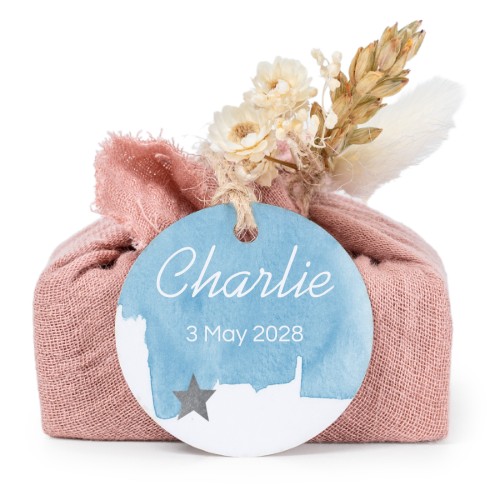 Såper i rosa stoffinnpakninger med rundt merke (sett à 6)