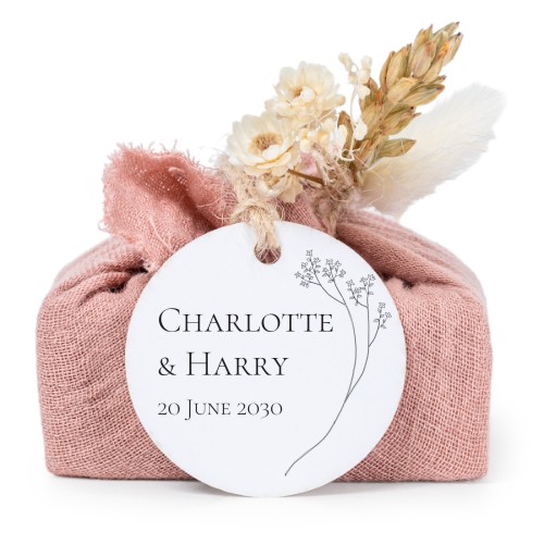 Lot de 6 savons avec emballage en coton rose et étiquettes rondes